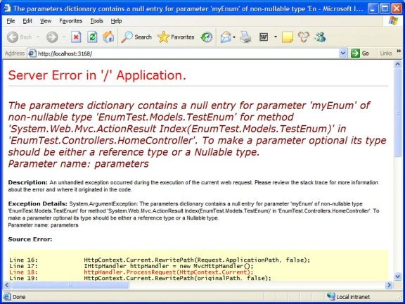 screenshot of error page